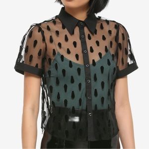 Black Flocked Coffin Sheer Button-Up